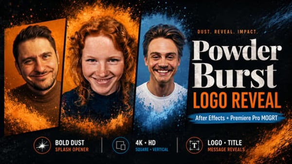 Powder Burst Logo Reveal Dust Particle Powder Splash Opener for After Effects and Premiere MOGRT
