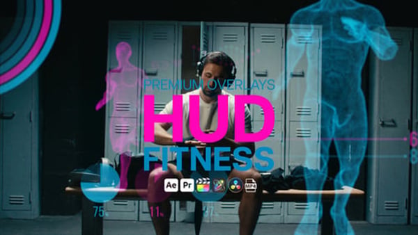 Premium Overlays HUD Fitness – Futuristic Interface Graphics for High-Tech Video Projects