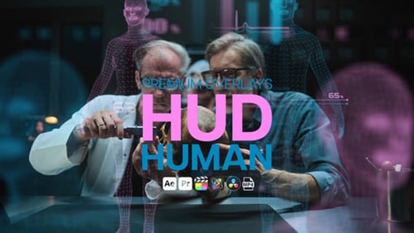 Premium Overlays HUD Human – Futuristic Interface Graphics for High-Tech Video Projects