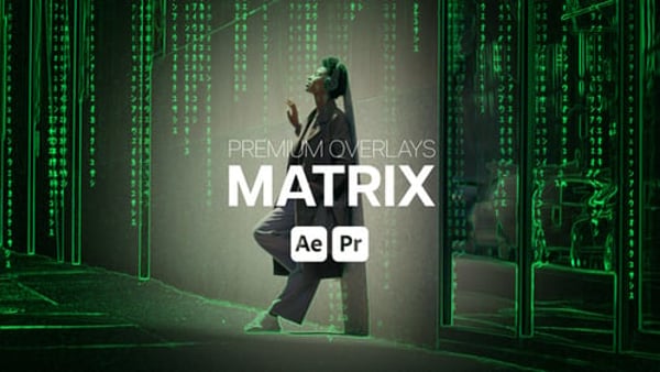 Premium Overlays Matrix - Digital Code Rain Glitch Motion Effects Pack