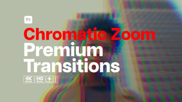Premium Transitions Chromatic Zoom for Premiere Pro - RGB Split Fast Zoom Transition Effects Pack