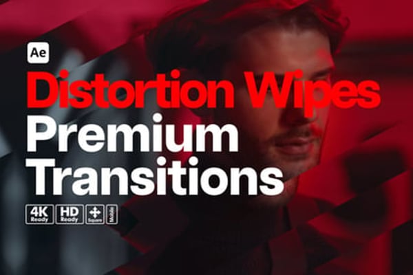 Premium Transitions Distortion Wipes - Glitch Warp Impact Transition Effects Pack