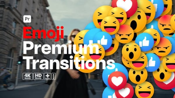 Premium Transitions Emoji for Premiere Pro - Fun Animated Reaction Transition Effects Pack