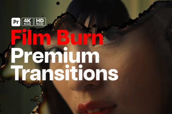 Premium Transitions Film Burn for Premiere Pro - Cinematic Light Leak Transition Effects Pack
