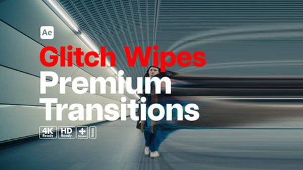 Premium Transitions Glitch Wipes - Digital Distortion Impact Transition Effects Pack