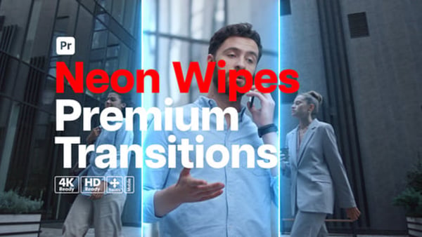 Premium Transitions Neon Wipes for Premiere Pro - Glowing Light Streak Transition Effects Pack