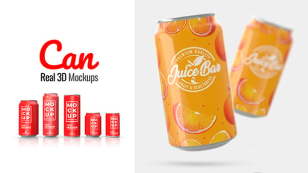 Realistic Beverage Can 3D Mockups for After Effects – 5 Editable Element 3D Models