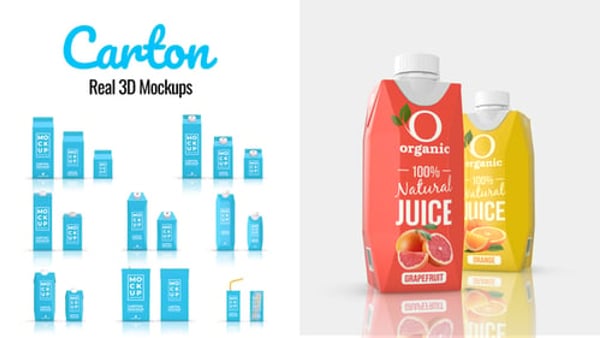 Realistic Beverage Carton 3D Mockups for After Effects – 18 Editable OBJ Models