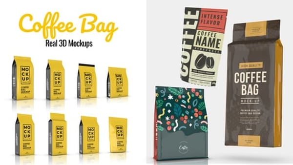 Realistic Coffee Bag 3D Mockups for After Effects with Element 3D