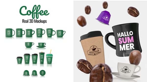 Realistic Coffee Cup 3D Mockups for After Effects – 16 Editable Element 3D Models