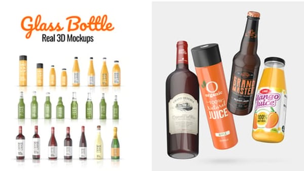 Realistic Glass Bottle 3D Mockups for After Effects – 23 Editable Beverage Models