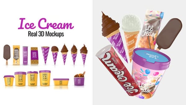Realistic Ice Cream 3D Mockups for After Effects – 15 Editable Element 3D Models