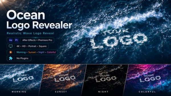 Realistic Ocean Wave Logo Reveal for After Effects & Premiere Pro