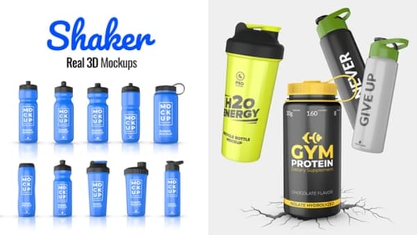 Realistic Shaker Bottle 3D Mockups for After Effects – 10 Editable Element 3D Models
