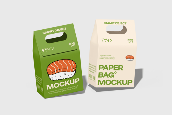Realistic Takeaway Paper Bag Packaging Mockup