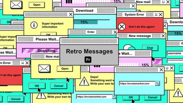 Retro Messages for Premiere Pro - Vintage Pixel Chat Animation Template