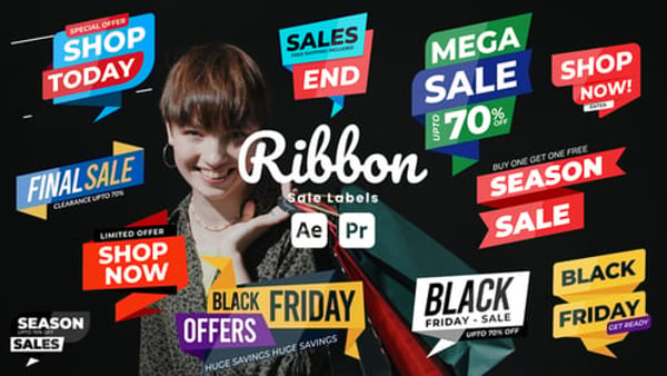 Ribbon Sale Labels for After Effects & Premiere Pro – Discount Promo Graphics