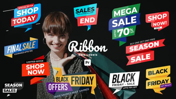 Ribbon Sale Labels for Premiere Pro | Discount & Special Offer Graphics