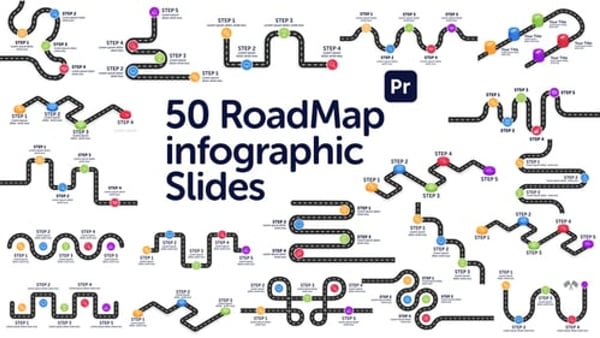 Roadmap Infographic Slides for Premiere Pro | 51 Animated Timeline Layouts