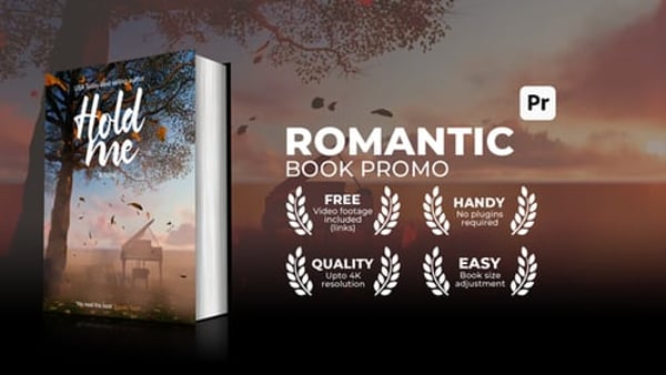 Romantic Book Promo for Premiere Pro – Photoreal 3D Book Mockup, Resizable Up to 4K