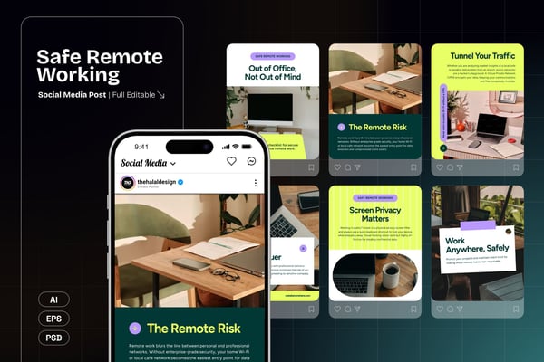 Safe Remote Working Social Media Template