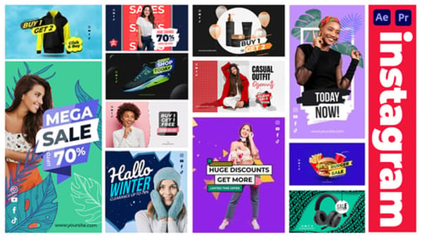 Sale Instagram Stories & Poster Templates for After Effects and Premiere Pro MOGRT