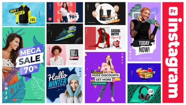 Sale Instagram Stories & Posters for Premiere Pro – 12 Discount Promo Designs