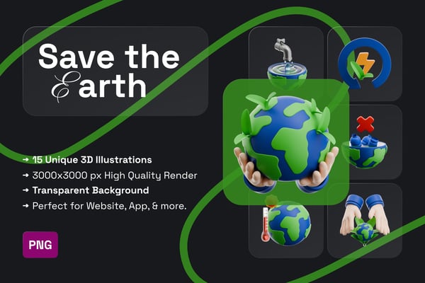 Save the Earth 3D Icon Pack