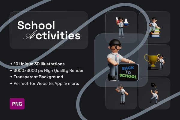 Free School Activities 3D Illustration Pack Vol. 02