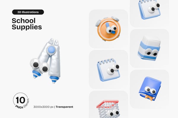 School Supplies Character 3D Illustration Pack