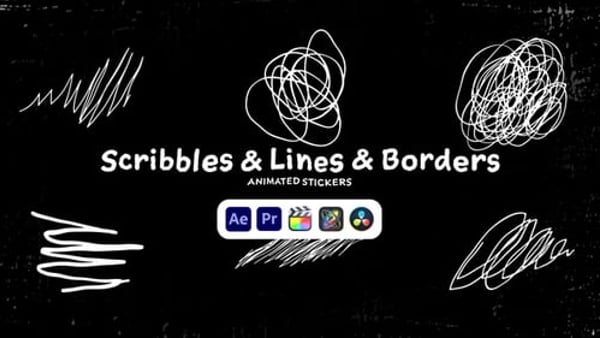 Scribbles Lines Borders Animated Stickers - Hand Drawn Doodle Animation Pack