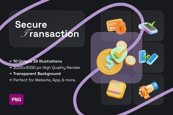 Free Secure Transaction 3D Icon Pack