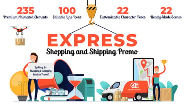 Shopping & Shipping Promo for After Effects – 22 Scenes, 235 Animated Elements