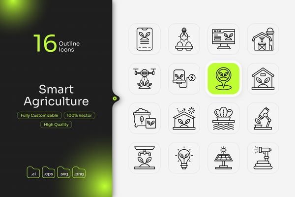 Smart Agriculture Outline Icon Set