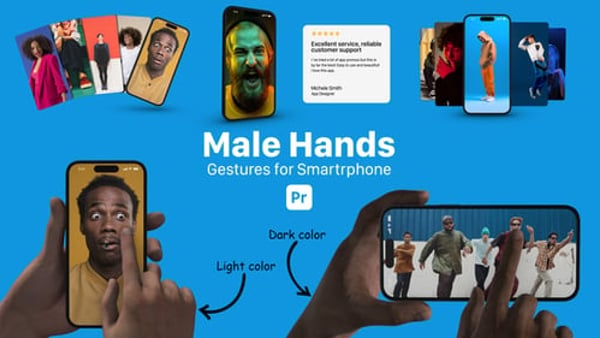 Smartphone Male Hand Gestures for Premiere Pro | App Promo & UI Showcase