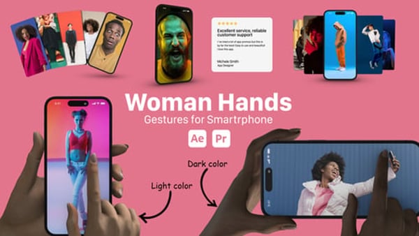 Smartphone Woman Hand Gesture App Promo for After Effects & Premiere Pro – 24 Gestures