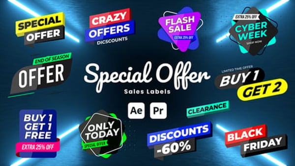 Special Offer Sale Labels for After Effects & Premiere Pro – Discount Price Tags
