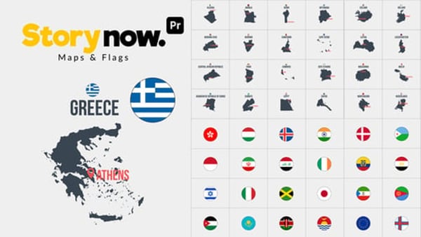 Story Now | Maps & Flags for Premiere Pro - Flat Animated World Map Flag Elements Pack