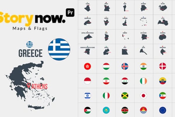 Story Now | Maps & Flags for Premiere Pro - Flat Animated World Map Flag Elements Pack