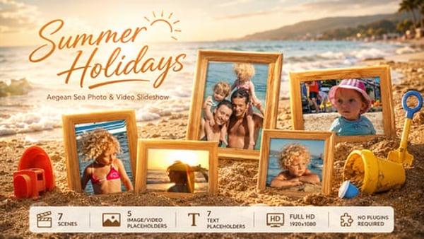 Summer Holidays Photo Slideshow for After Effects with Aegean Sea Footage