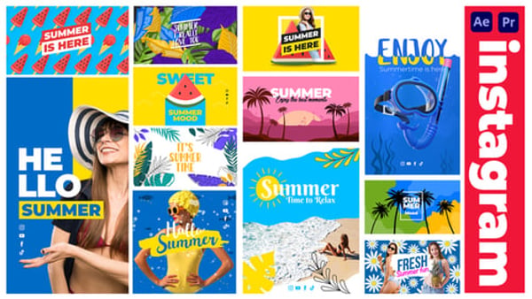 Summer Instagram Stories & Posters for After Effects and Premiere Pro MOGRT