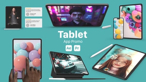 Tablet App Promo Mockup for After Effects & Premiere Pro – Realistic Devices