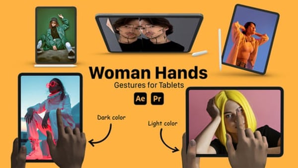 Tablet Female Hand Gesture App Promo for After Effects & Premiere Pro – 24 Gestures