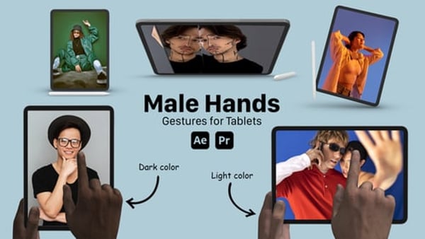 Tablet Male Hand Gesture App Promo for After Effects & Premiere Pro – 24 Gestures