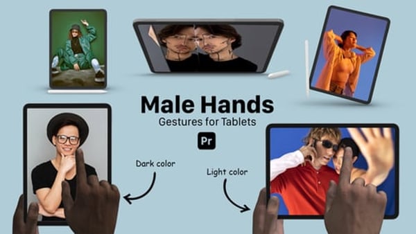 Tablet Male Hand Gestures for Premiere Pro | App Promo & UI Showcase
