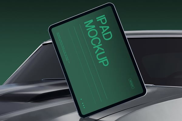Tablet Mockup On A Classic Car Hood