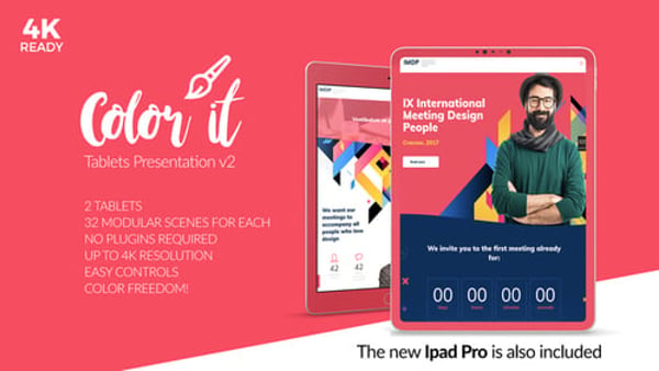 Tablet Mockup Presentation Template — 2 Devices, 32 Scenes Each, 4K & Full HD