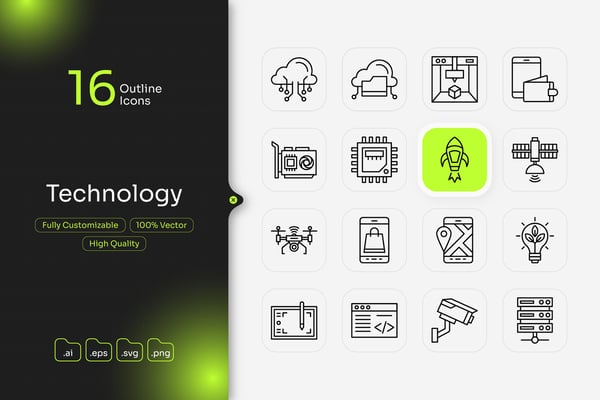 Technology Outline Icon Set