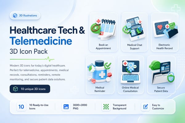 Telemedicine 3D Icon Pack