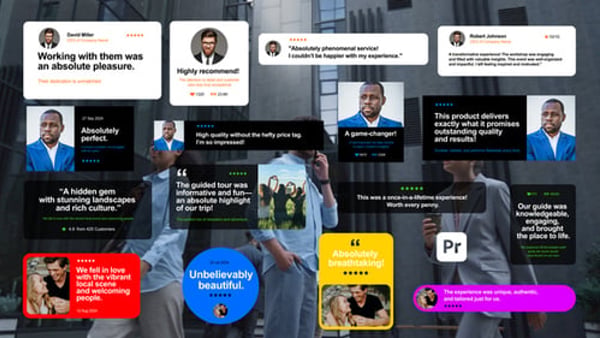 Testimonials Color Pack for Premiere Pro - Modern Review Quotes Animation Template Collection